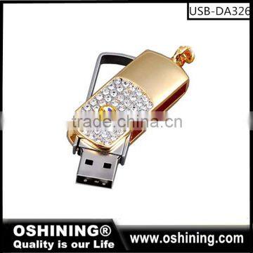 High quality jewelry diamond swivel usb flash drive for promotional gift (USB-DA326)