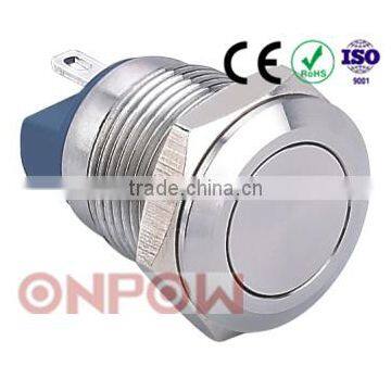 ONPOW 12mm momentary flat head waterproof stainless steel metal pushbutton switch 2 pin terminals ( GQ12-AF-10/J/S) CE, RoHS