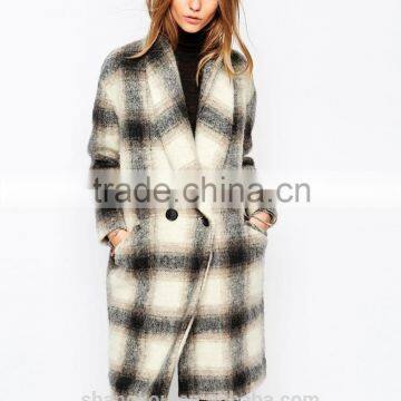 women wool Coat in Check black and white check wool coat winter