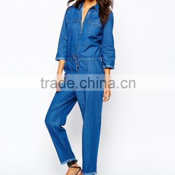 women long sleeve denim jumpsuit girls denim blue jumpsuit