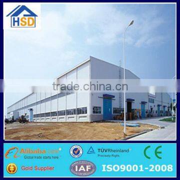 low cost large span prefabricated steel warehouse with crane