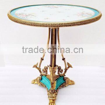 European Character Design Porcelain With Brass Hexagon Center Table, Floral Painting Small Side Table Inlaid Ceramic Desktop photo-3
