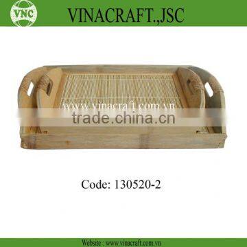 Natural rectangular bamboo tray with handle