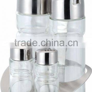 Stainless Steel Cover Glass Bottle Kitchen Storage Spice Jar Set Of 4 photo-4