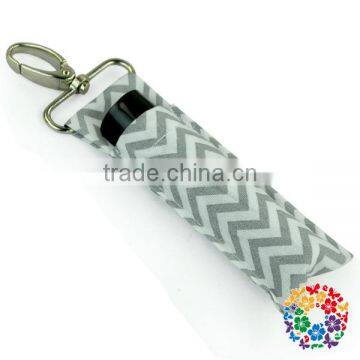 Grey Chevron Fabric Cotton Custom Key Holder Chapstick Lip Balm Holder