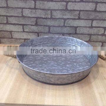 Essential Home Aged Galvanized Metal Serving Tray with Rope Handle