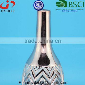 Tall Wave Patterned Electroplating Copper/gold Bowling Shape Ceramic Vase photo-6
