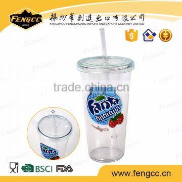 Alibaba trade assurance bpa free 3D cute 16oz large plastic cup with straw