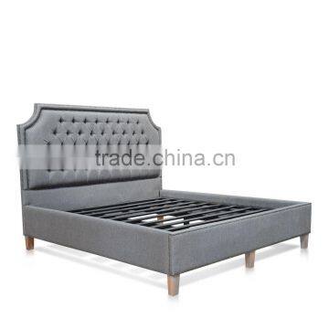 Bed Furniture Model Platform, Upholstered With Fabric, Tufted Head Board Grey Teak Wood photo-3