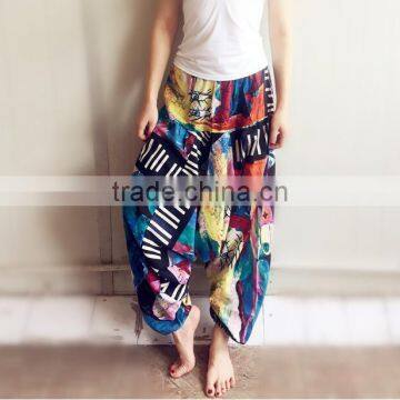 Floral printed Linum baggy boho harem pants yoga pants for ladies