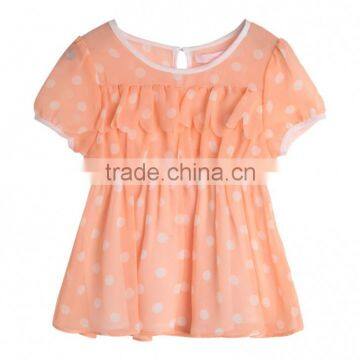 Orange spots chiffon short sleeve blouse