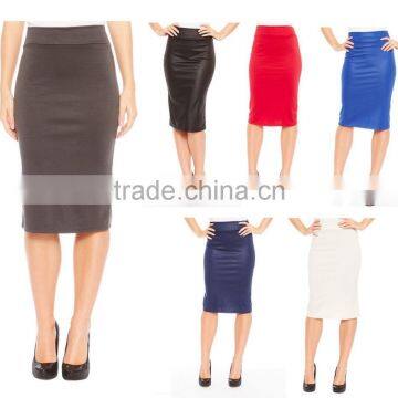 Womens Elegant High Waist Straight Solid Bodycon Midi Pencil Skirt for Office Wear 2016