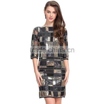 Open Back Club Lady Western Sexy Night Gold Sequin Dress Woman photo-2