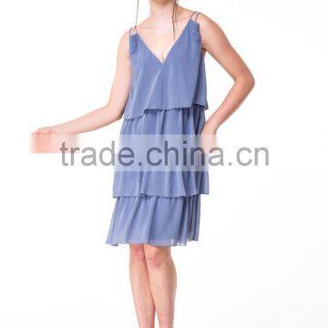 Fast Fashion Design Women Clothing Manufacturer Round Neck Strappy V Neck Ladies Party Dress photo-2