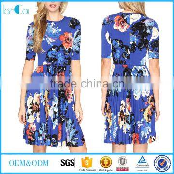 2017 latest fashion style round neck short sleeve A line print dresses in plus size dress