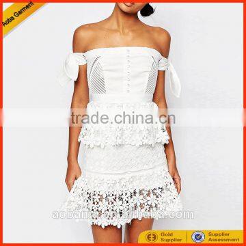 Guangzhou clothing factory oem women white lace dress