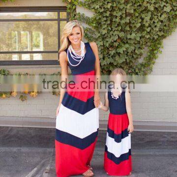 Wholesale mother and daughter's long dress for beach travel fashion red and navy