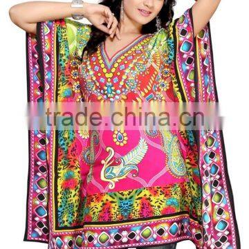 Designer Print Canvas Crepe Digital Printed Kaftan / Poncho/pakistani Kaftan Dresses photo-2
