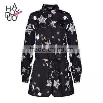HAODUOYI Women Fashion Star Sky Printed Playsuits Slim Long Sleeve Jumpsuits