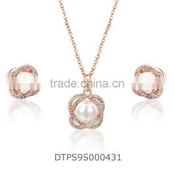 Rose Gold Plated Pearl With CZ Stuuded Party Wear PendantSet photo-3
