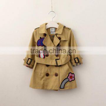 Wholesale Children's Boutique Clothing Autumn New School Style Long Girls Coats Jackets Lapel Flower With Girl Windbreaker photo-2