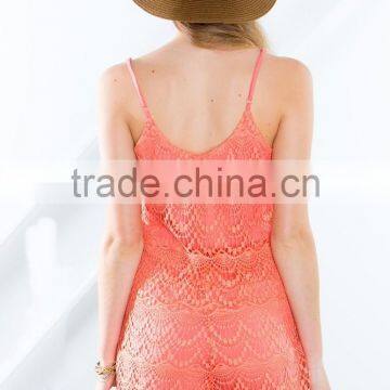Women Shoulder Straps Underlining Crochet Lace Romper photo-5