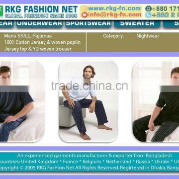 Men woven pant pajamas with short sleeve top