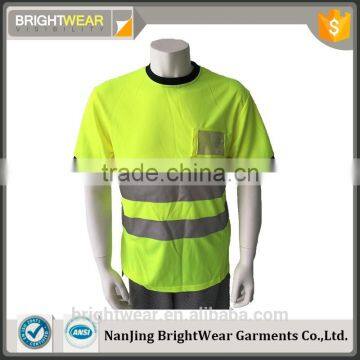 100% polyester pique hi vis round neck PVC pocket warning T-shirt