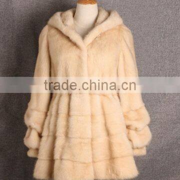 Russian style winter mink fur coat with hooded for ladies