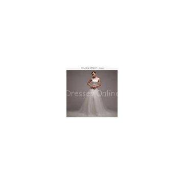 Beaded Vintage Lace illusion neckline Wedding Dresses tulle with long trains