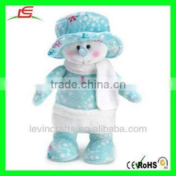 Blue Plush Christmas Snowman with Cloth and Hat