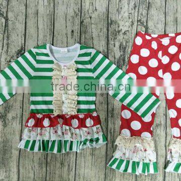 Yawoo Hot Sale Infant Baby Cotton Ruffle Clothing Set Christmas Style Polka Dots Boutique Outfits Xmas Party Kids Clothing Cheap photo-2