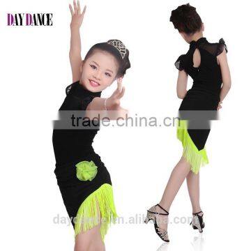 2016 New Child Kid Samba Tango Elegant Dance Dress Girls High Neck Performance Latin Dance Skirt Suit