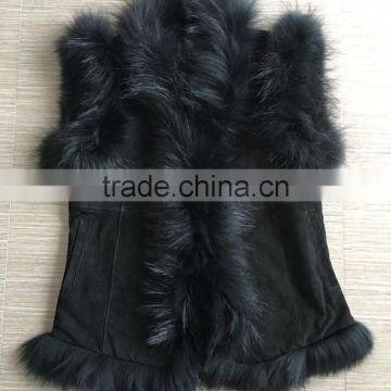 YR098 Genuine Suede Leather With Raccoon Fur Trimming Vest