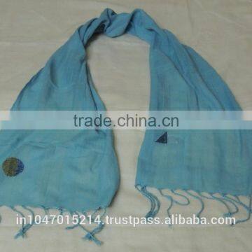 Hand woven cotton scarf with hand embroidery