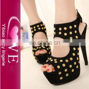 Punk Fashion Wind Fish Mouth Studded Suede Girl High Heel Sandals