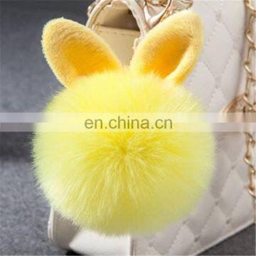Cute Rabbit Ear Factory Rabbit/Fox Fur Pom Pom Fluffy Ball Bobble Keychain With Strap and Metal Buckle Key Ring photo-6