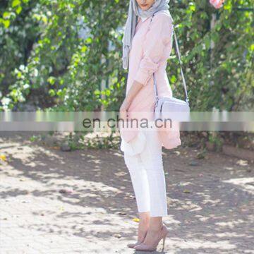 Hotsale Summer Pink Ladies Muslim Blouses Elegant Design Islam Blouse Beautiful Elegant Knit Blouses photo-5