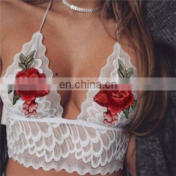 lace rose pattern embroidered patchwork top halter spandex polyster v neck oem odm wholesale short vest