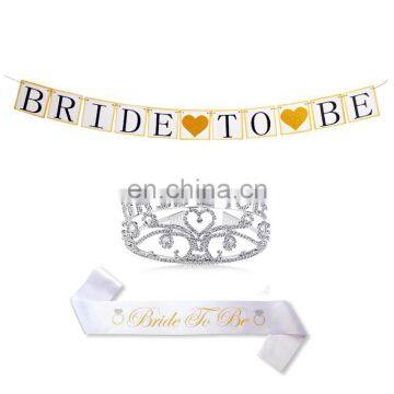 Hen party accessories gold glitter heart banner ,gold bridal crown and bride to be sash kits and bachelorette party kits