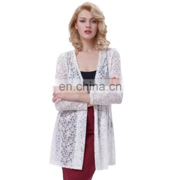 Kate Kasin Long Sleeve Open Front See-Through White Lace Coat Tops Bolero KK000421-2