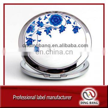 Promotion Cheap China Blue And White Porcelain Style Custom Made Metal Promotion Gift 70mm Epoxy Pocket Mirror