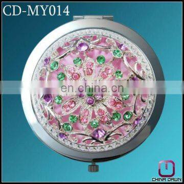 acrylic round silver foldable mirror with flower CD-MY014