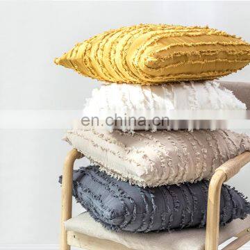 Ethnic Knit Tassel Solid Cotton Embroidered Cushion Cover For Sofa