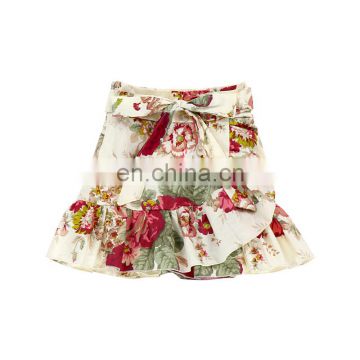 Pink Floral Print Woven Cotton Kids Girls Skirt For Toddler Summer Wear