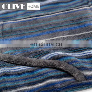 Home Sleepwear Loungewear Nightwear Classic Plain Striped Printed Coral Fleece Bathrobe Pyjamas Sets photo-3