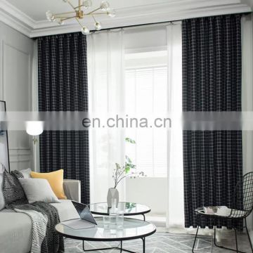 Wholesale modern black checkered printed house ready made all sun shading curtain for hotel livingroom and bedroom