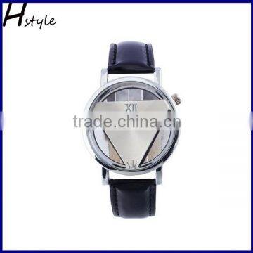 Wholesale Hollowed-Out Triangular Dial Leather Band Quartz Wrist Watch Black WP021