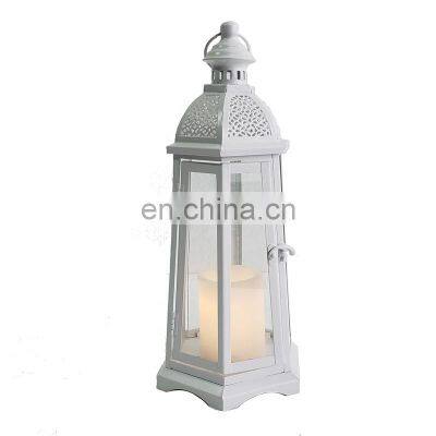 Indoor Metal Floor Landscape hexagonal Moroccan LED Lamp candle lantern With Glass