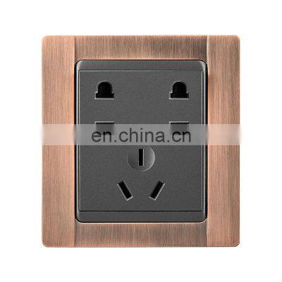 AU Standard 7 pin Wall Socket Zinc Alloy Copper Wire Drawing Panel 86mm*86mm Socket And Switches Electrical 16A